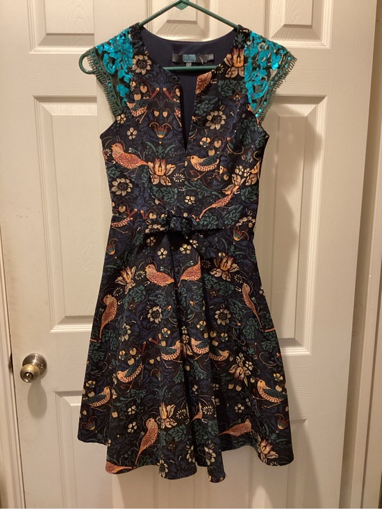 Eva Franco Dresses & Skirts - Eva Franco Navy Dress with Teal, Red and Gold Floral Accents